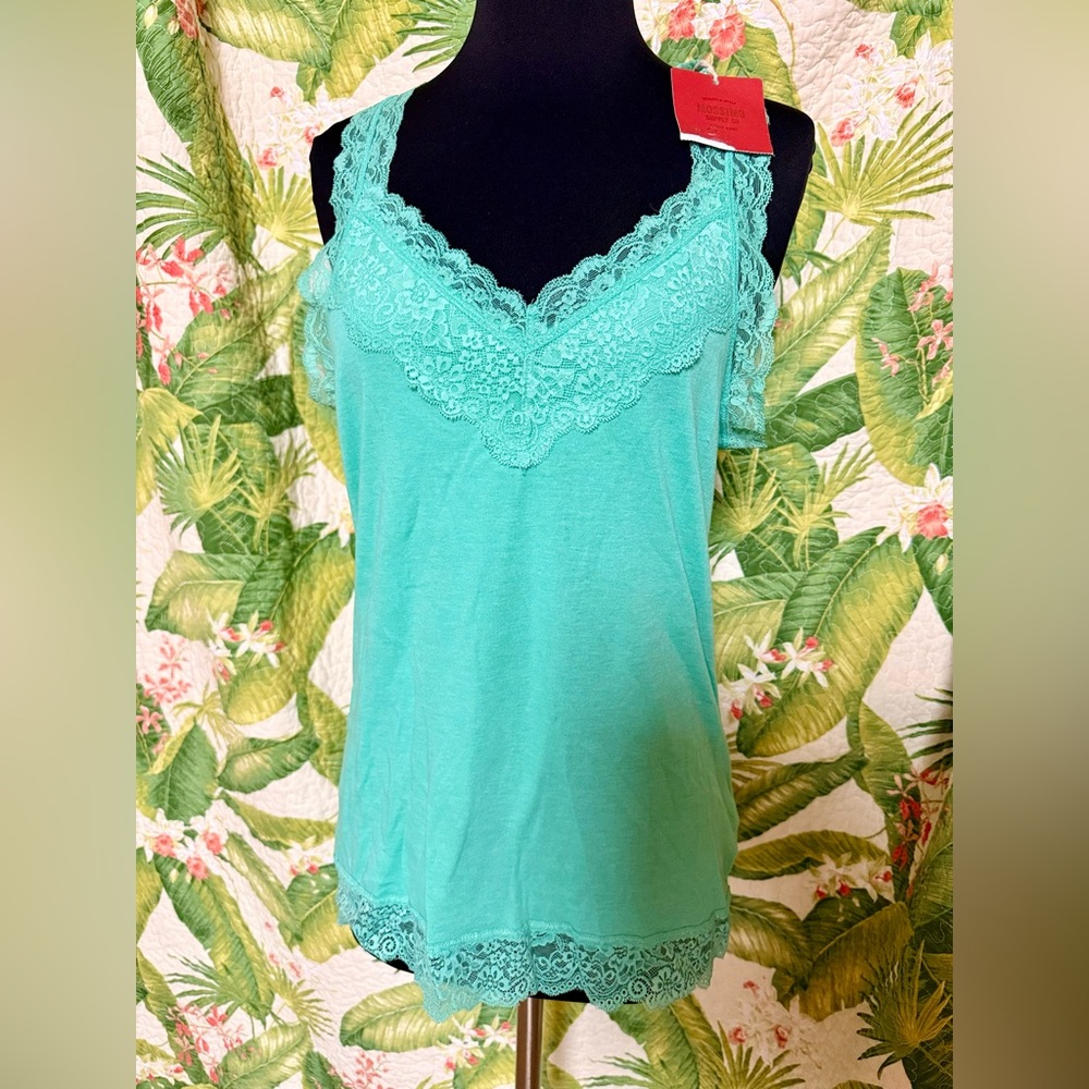 NWT Jade Tree Mint Green XL Soft Lace Stretch Tank Top Camisole